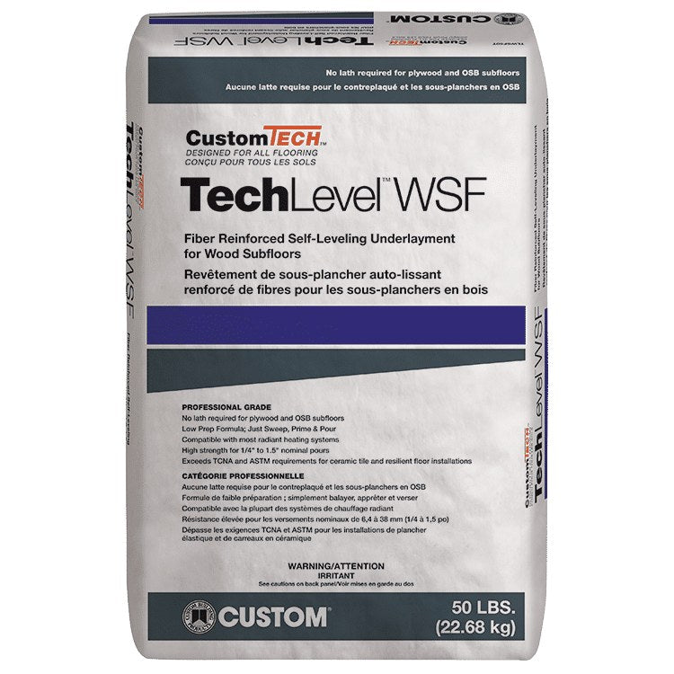 CustomTech - TechLevel WSF Fiber-Reinforced Self-Leveling Underlayment for Wood Subfloors - 50 lb (22.7 kg) Bag