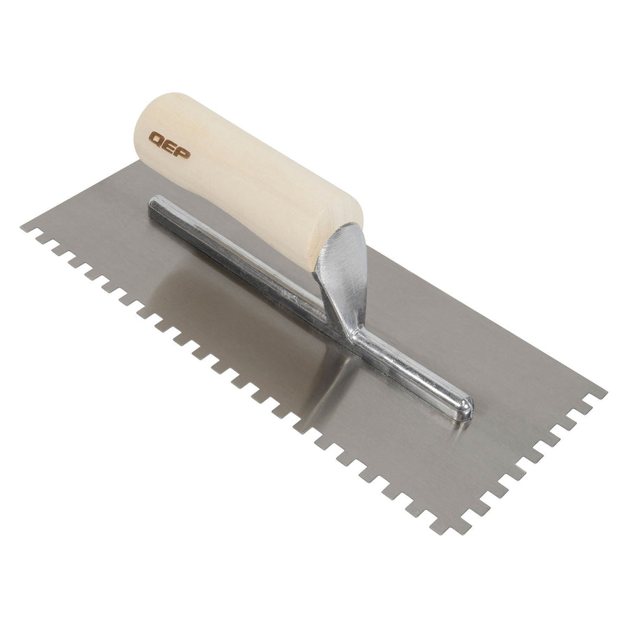 QEP - Traditional Carbon Steel Square-Notch Flooring Trowel with Wood Handle - 1/4" x 1/4" x 1/4"
