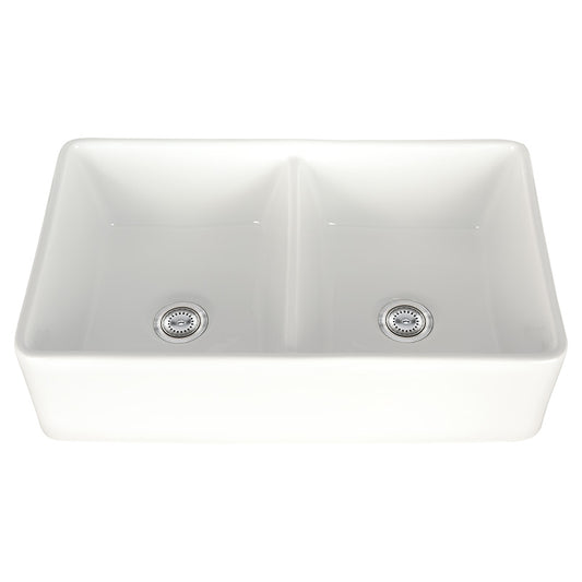 MSI - Fireclay Sinks - Fireclay Farmhouse Double Bowl Sink 50/50-3220 - White