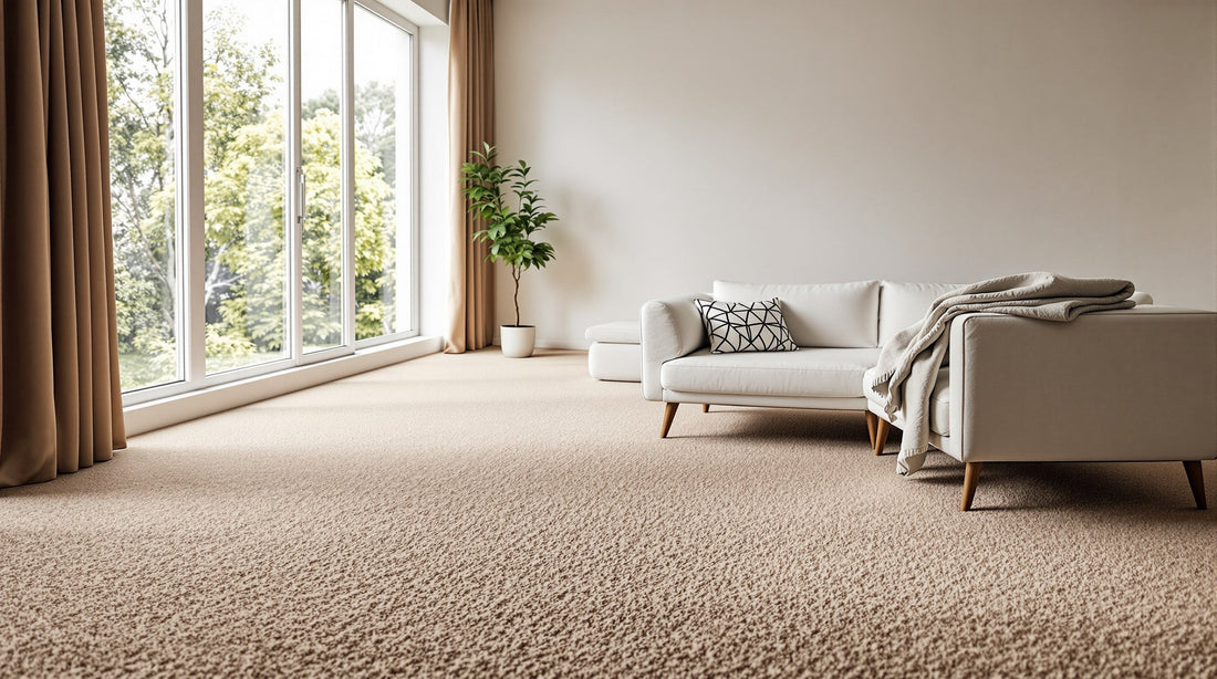 Bright modern living room with plush, tightly woven wall-to-wall carpet
