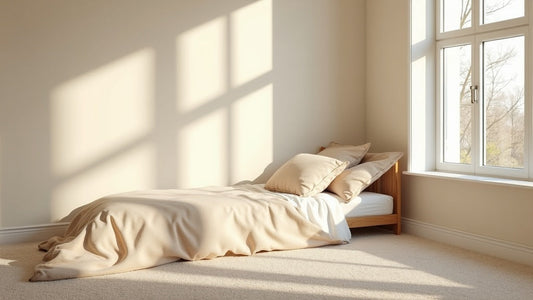 Bright cozy bedroom with soft plush wall-to-wall carpet flooring
