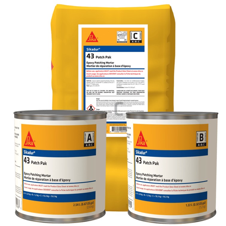 Sika - Sikadur-43 Patch Pak Epoxy Patching Mortar, Grey (Part A + B + C) - 42.5 lb (19.3 kg) Kit