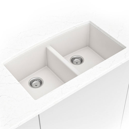 MSI - Stainless Steel Sinks - Double Bowl Sink 50/50-3219 - White Quartz