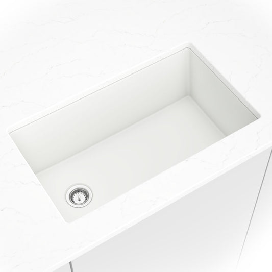 MSI - Stainless Steel Sinks - Single Bowl Sink 3218 - White Quartz