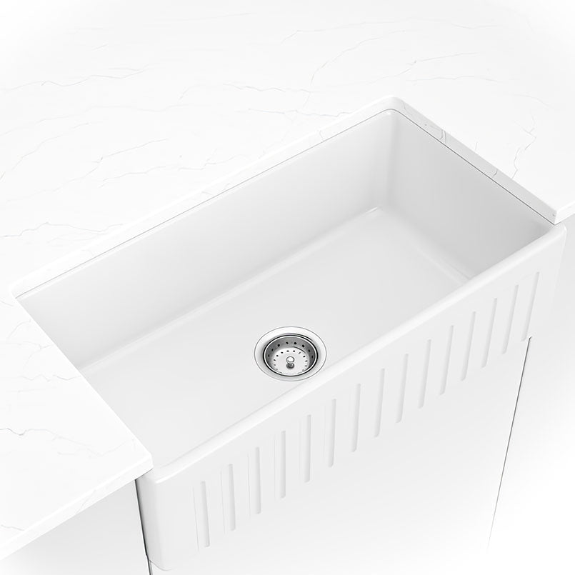 MSI - Fireclay Sinks - Fireclay Farmhouse Single Bowl Sink 3318 - White